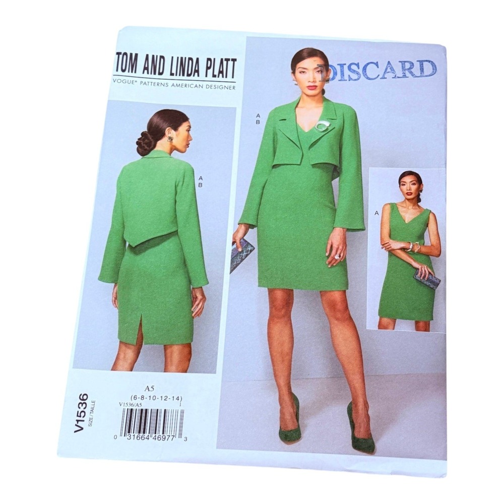 Vogue Sewing Pattern V1536 Size A5 6-14 Dress‎ Jacket Tom Linda Platt New Uncut